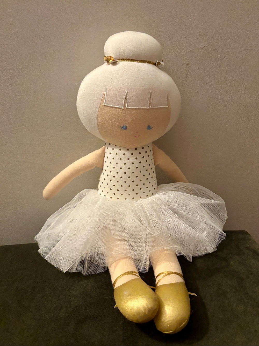Alimrose White & Gold Ballerina Doll Large 20” Plush Rag Doll Toy